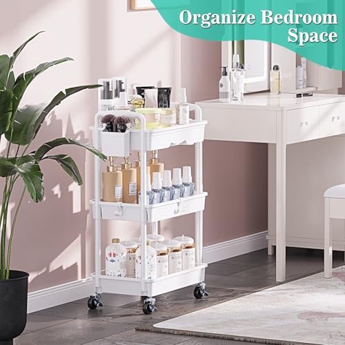 Minimalist SUNALLY 3 Tier Rolling Cart with Drawer, Bathroom